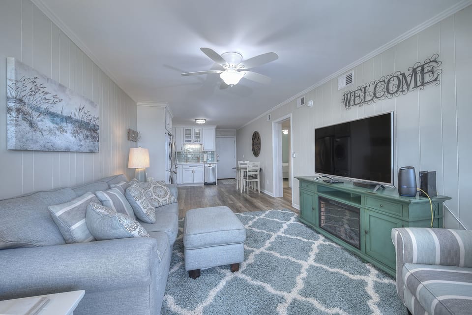 The ocean front living room is fabulous for movie night with the family.