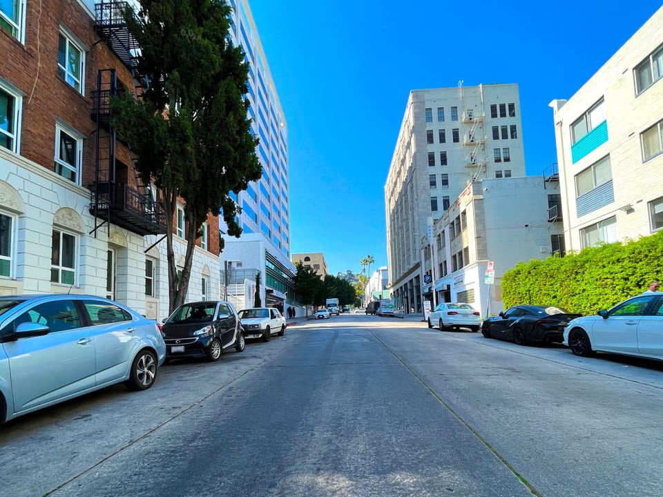 A view from the street looking towards Hollywood Blvd, a block away.