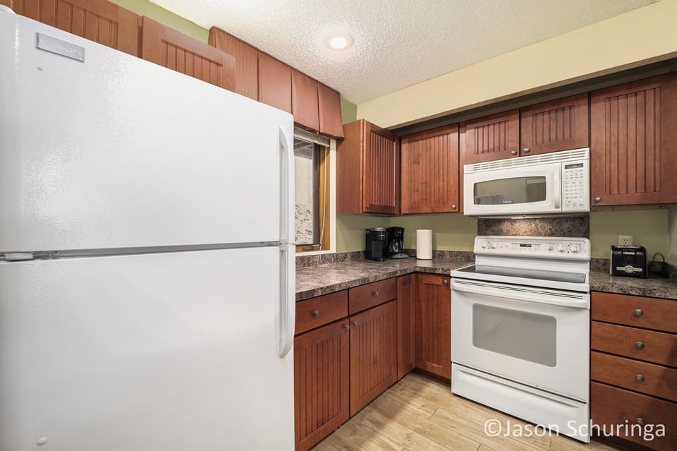 Fully stocked kitchen.