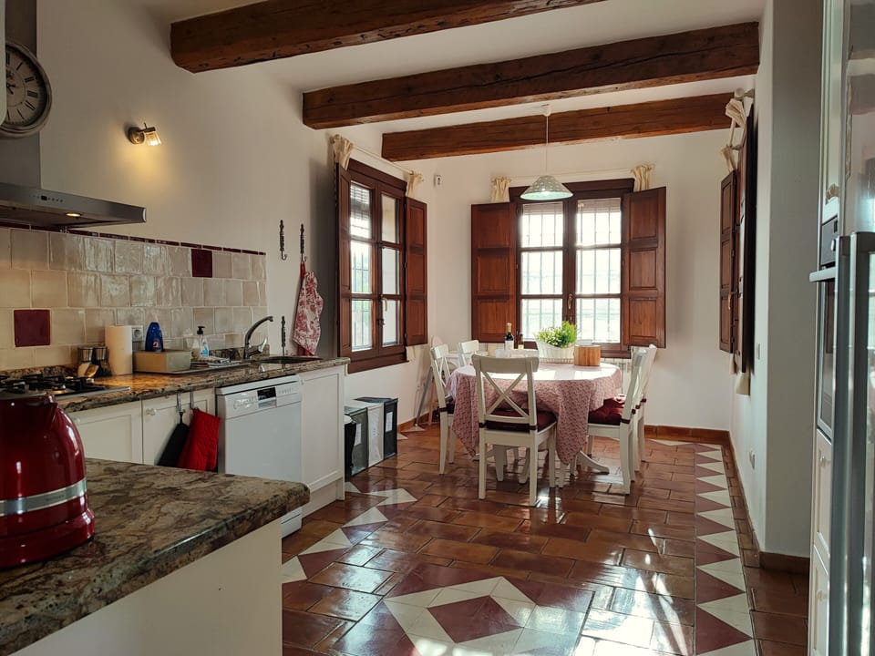 Kitchen view to the seating area