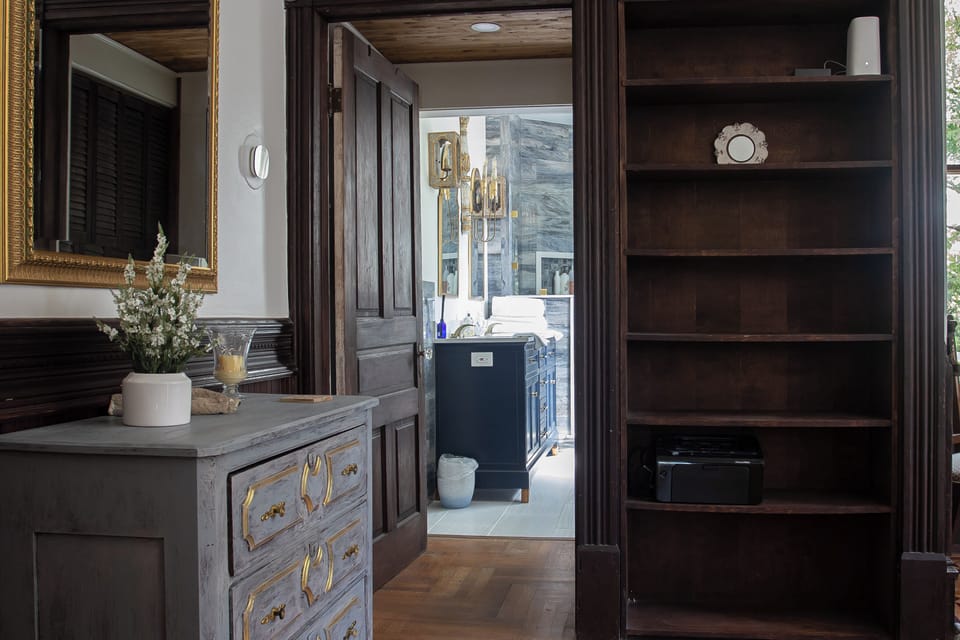 View from downstairs Master into newly remodeled Master Bathroom
