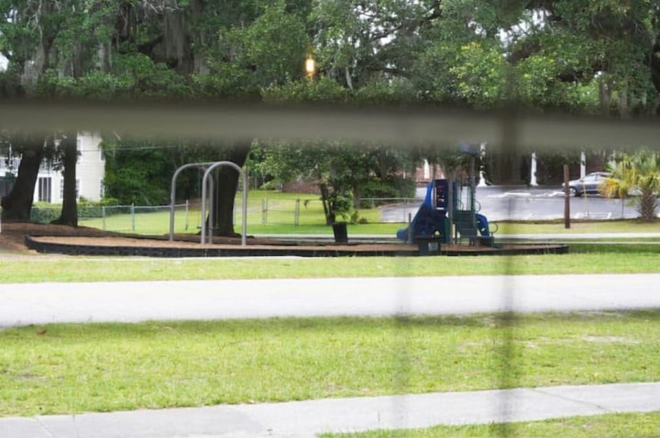 This is a view of the small park through the front window.  Very close!