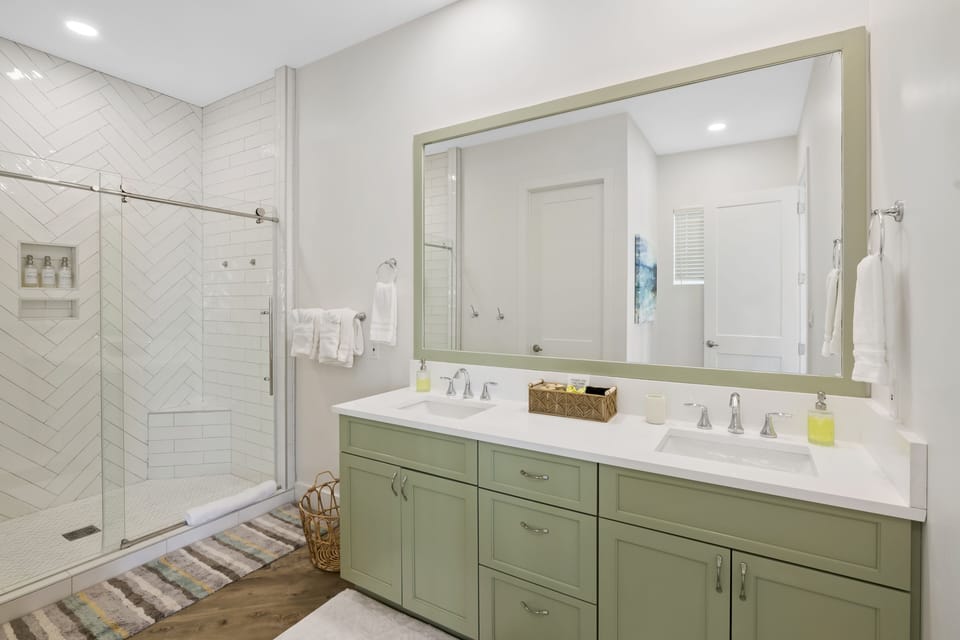 Master 2 vanity and spacious shower