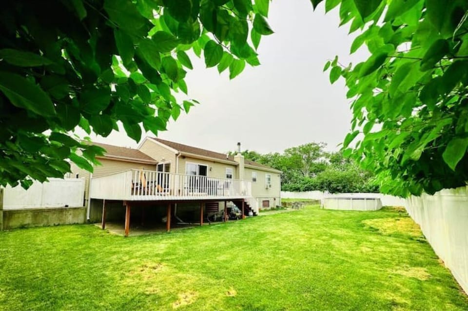 Backyard with deck and pool