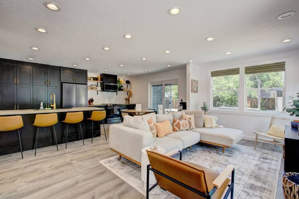 Stunning and stylish living room, kitchen and dining areas