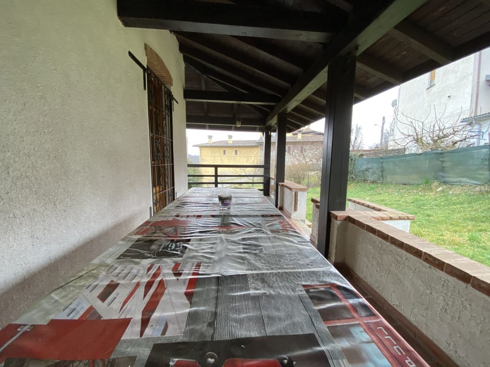 terrace with 8 sits table and benches