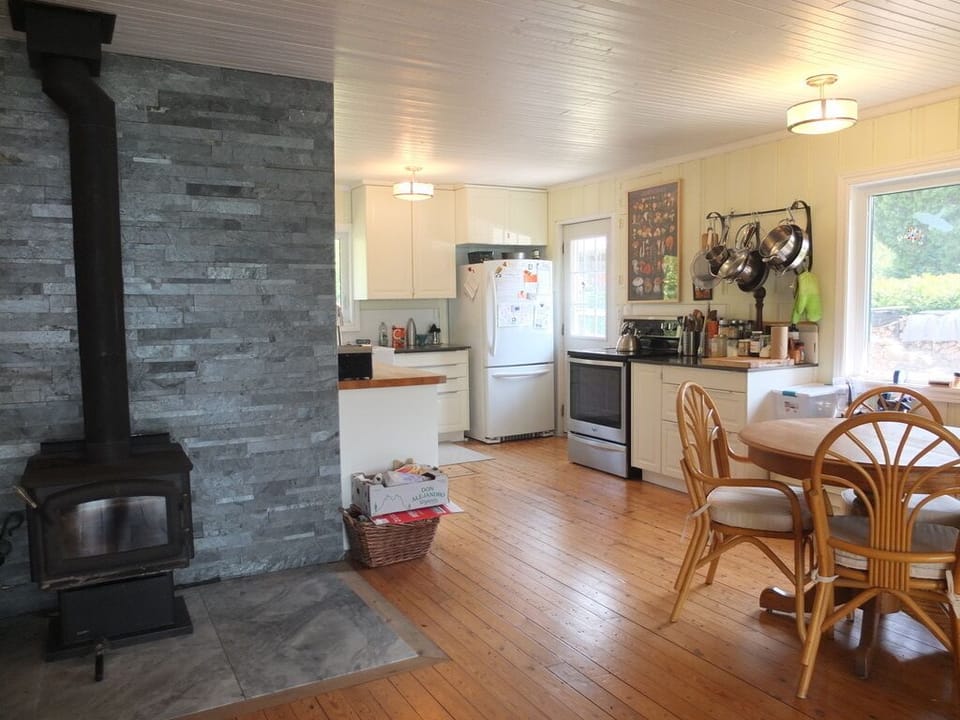 Wood stove and Kitchen