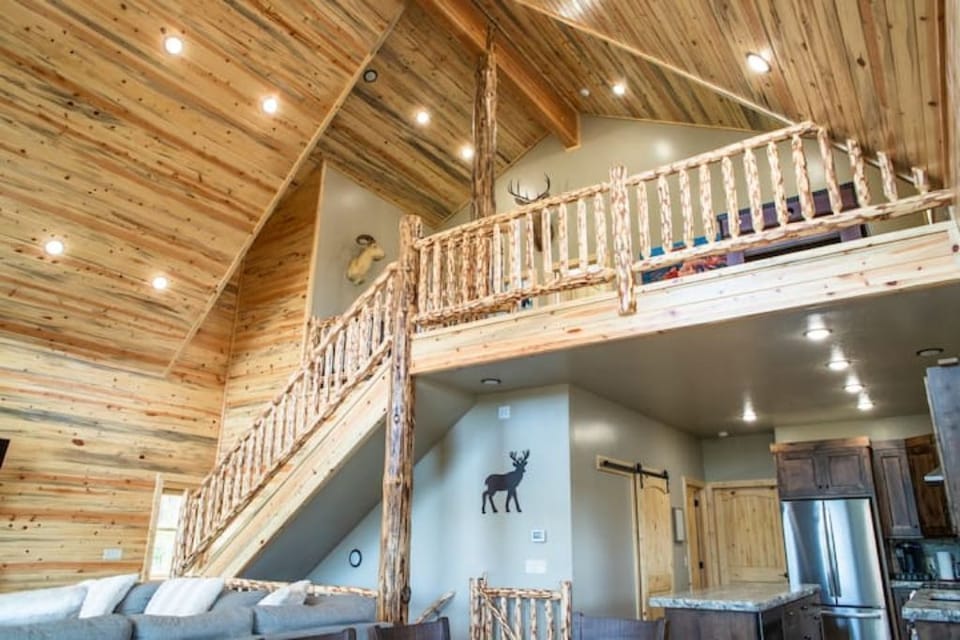 Looking up to loft from main floor