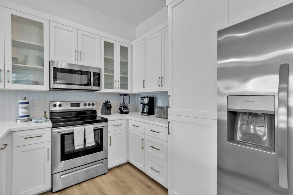 With plenty of storage and prep space, the kitchen is designed to make cooking for a crowd simple and convenient.