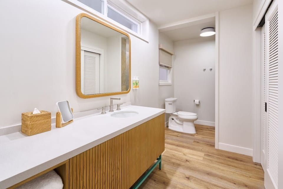 Refresh in a modern bath with bright, spa-like finishes.