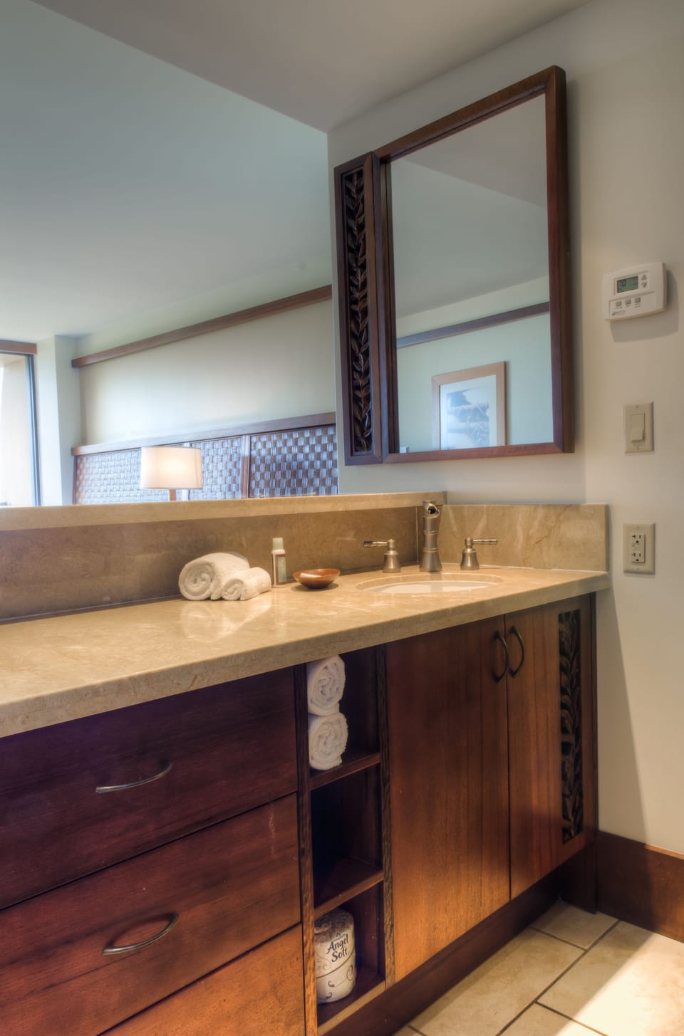 Get ready with ample counter space and neatly rolled towels.
