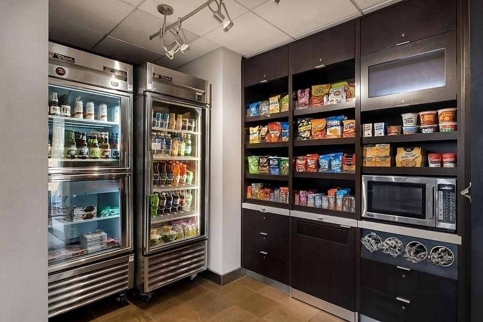 Grab late-night treats and drinks from the convenient market.