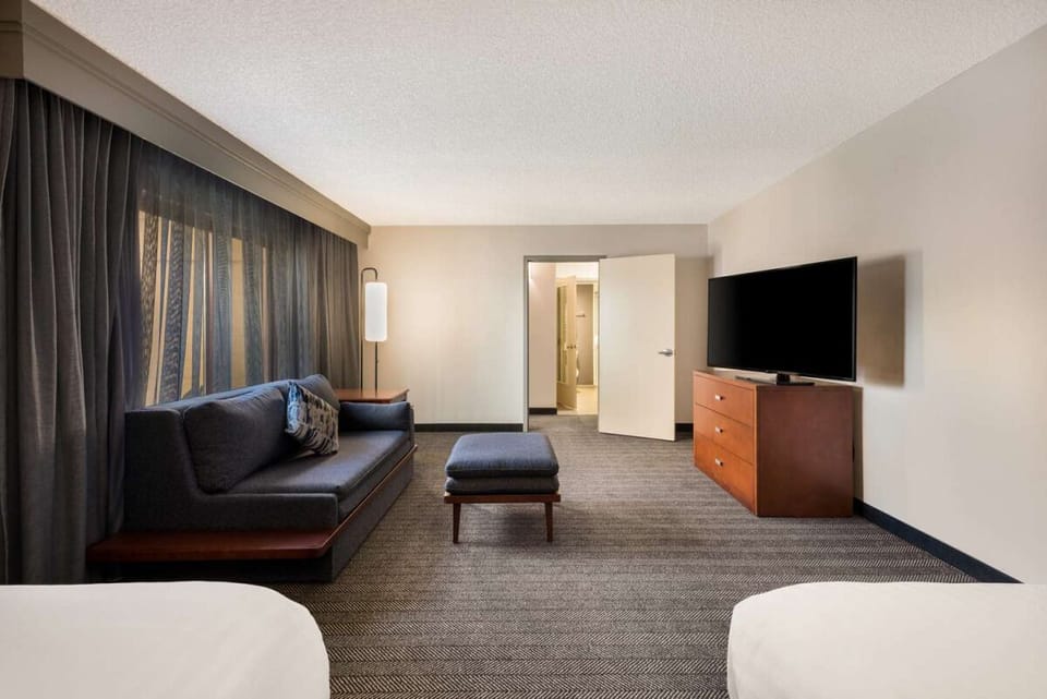 Stretch out on the sofa and enjoy a movie-night setup.