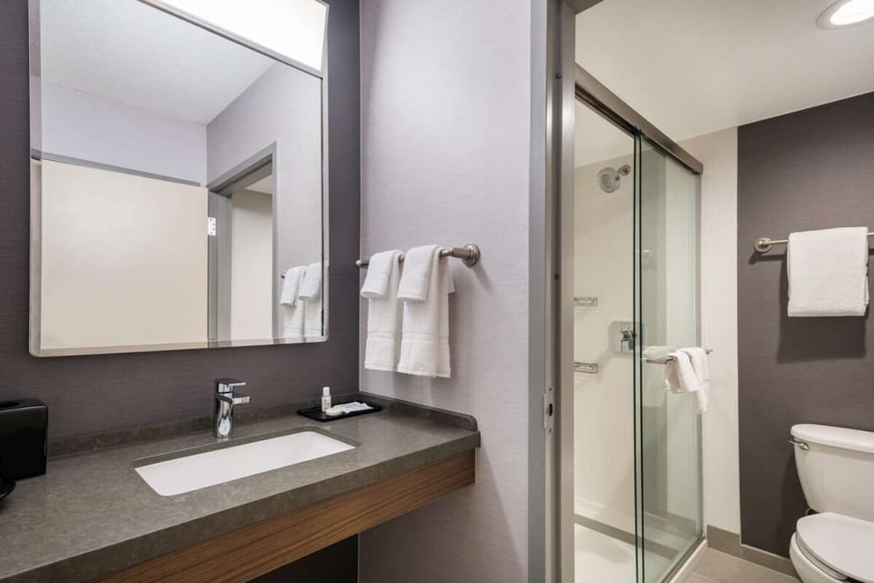 Refresh in a clean, modern bathroom with glass shower.