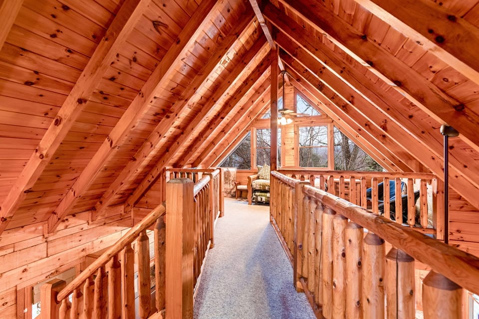 Loft in the upper level, has a pull out bed that sleeps 2, bright and roomy