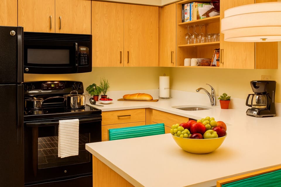 Cook up comfort with full appliances and generous counter space.