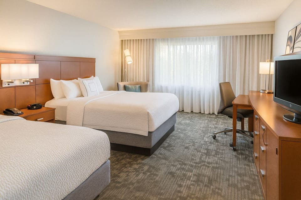 Settle into a bright, spacious room with work desk.