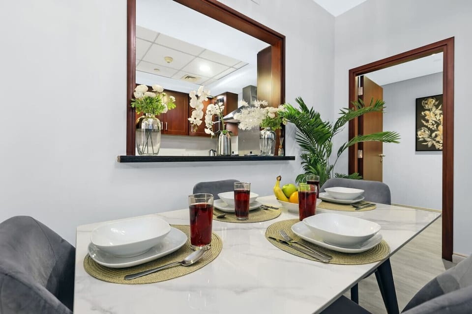 Dining Area: Enjoy delightful meals in a stylish space with vibrant decor and a warm ambiance!