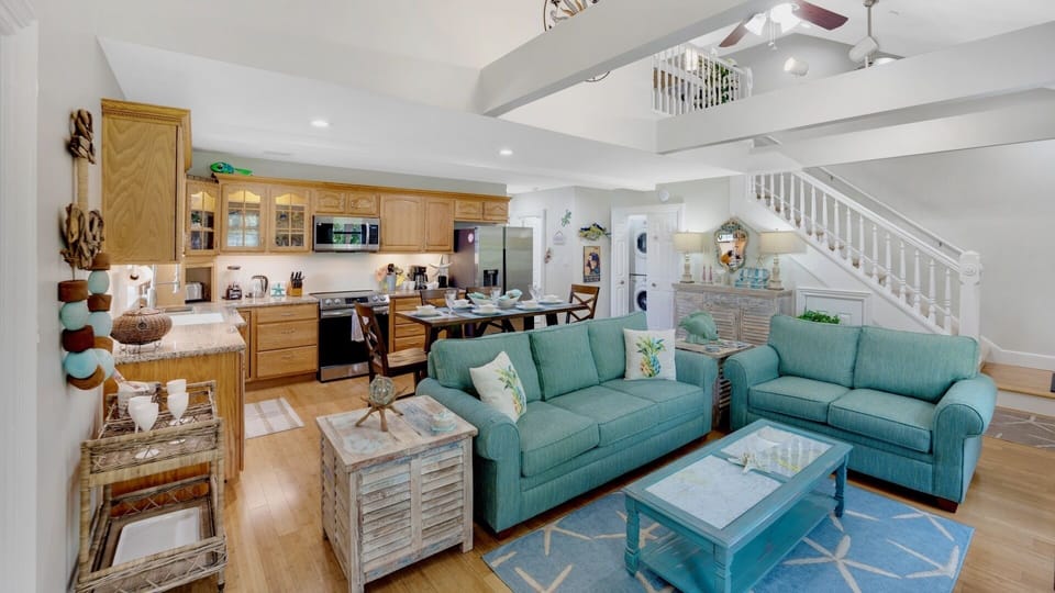 The great room offers space to dine, relax, and enjoy...