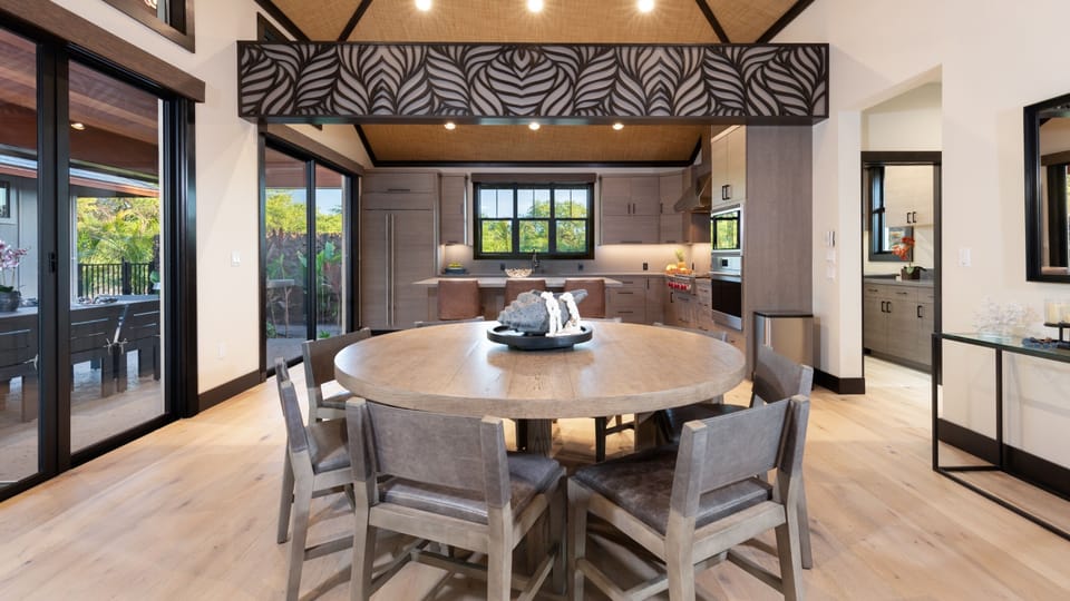 View of the dining area and adjacent kitchen
