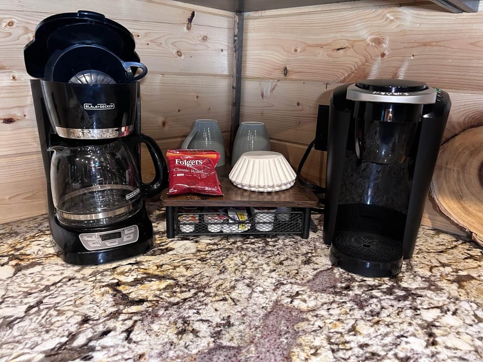 Coffee bar provides access to a Keurig or make a large pot of coffee for the group. 