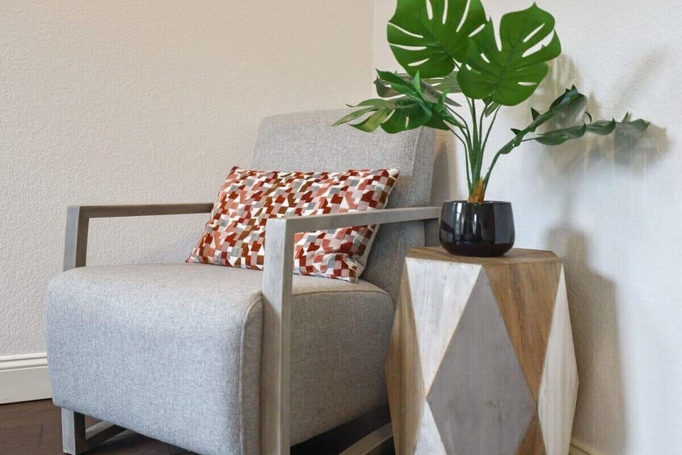 You'll also find a private seating area near the window.