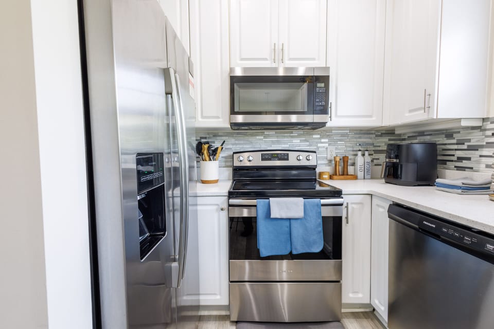 Kitchen with stainless steel appliances
