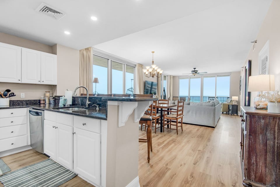 Kitchen to living room views
