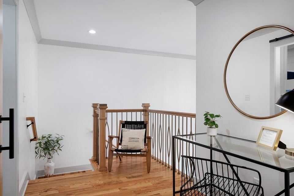 Our bunk room, with a sliding barn door, is directly to the right at the top of the stairs. 
