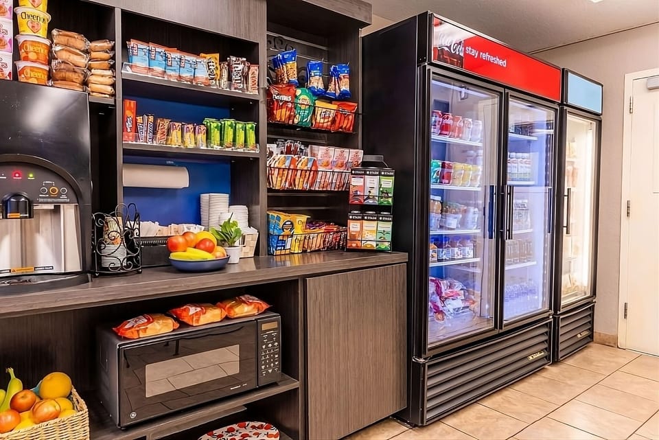 Grab snacks and drinks anytime from the handy market.