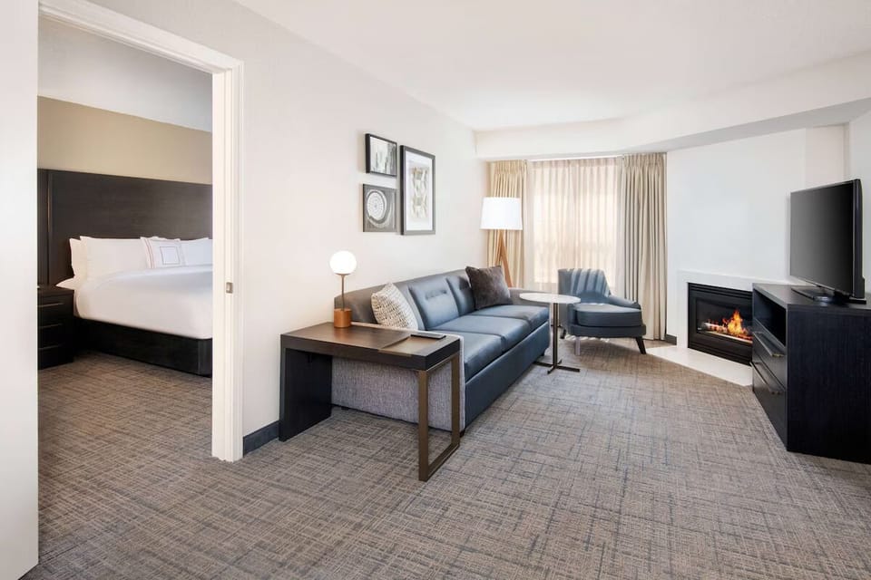 Cozy up by the fireplace for a relaxed night in.