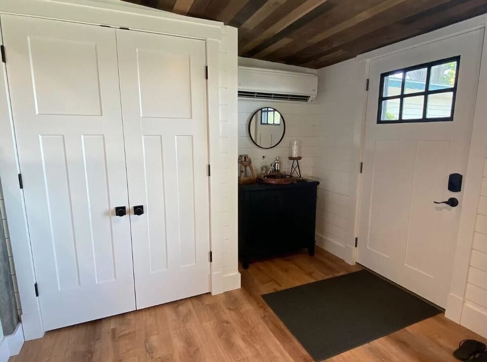 Front entry. Board games are available in the cabinet 