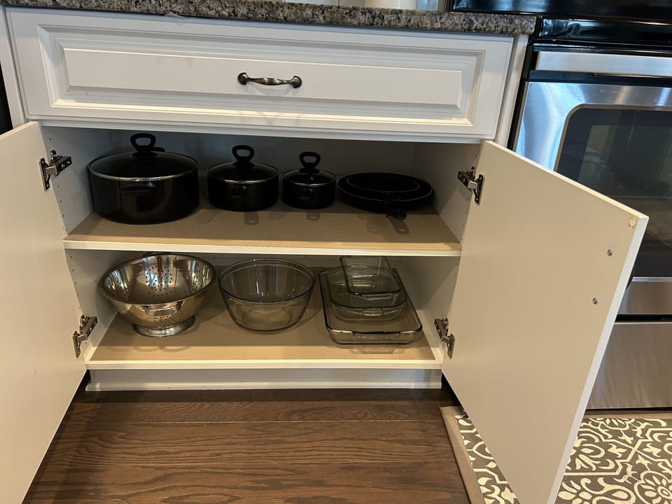 Provided pots, pans, strainer and bakeware to make healthy meals.