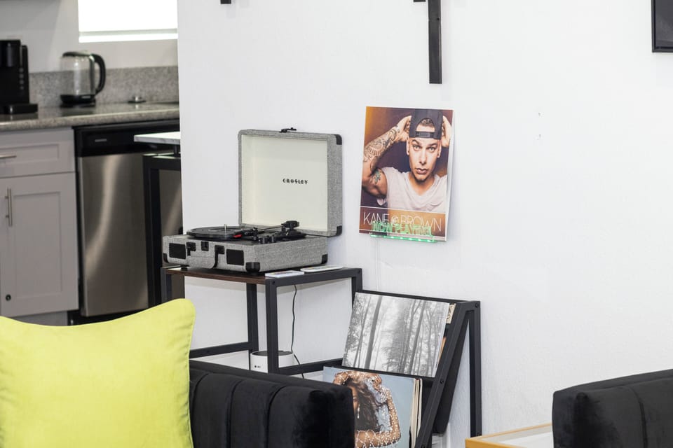 Enjoy some music on our vinyl record player.
