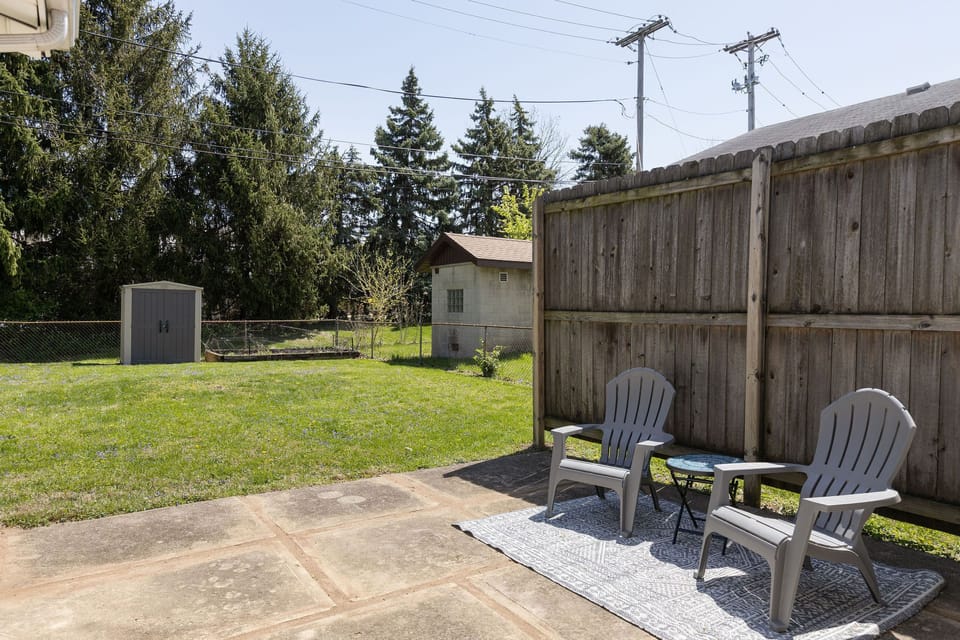 Private patio area with seating 