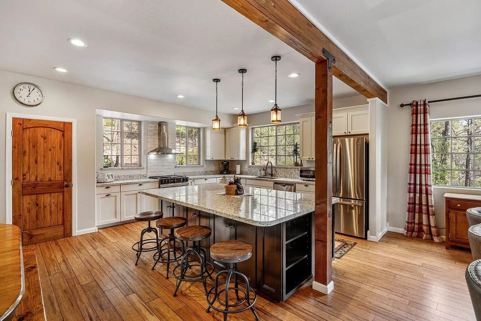 Main Level: Fully stocked kitchen w/ dishes, silverware, cookware,coffee, spices