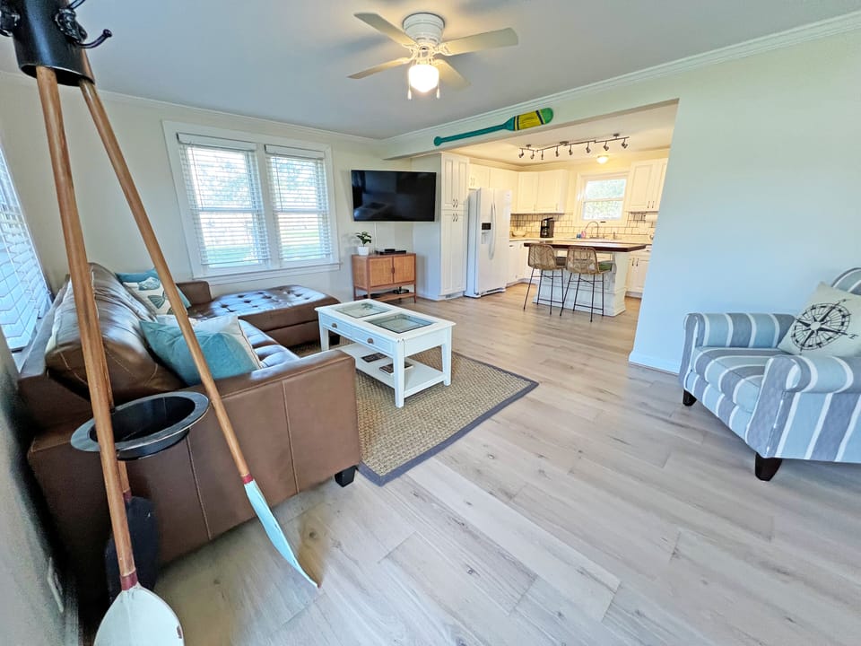 Great room includes 50-inch TV with various streaming apps and DVD player