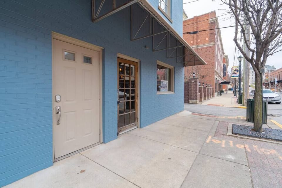 Street view. You will enter thru tan door using keypad.