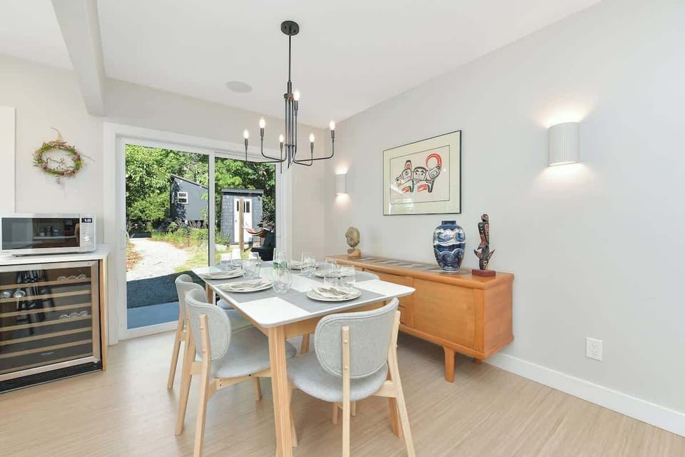 Dining table in the open plan kitchen space.
