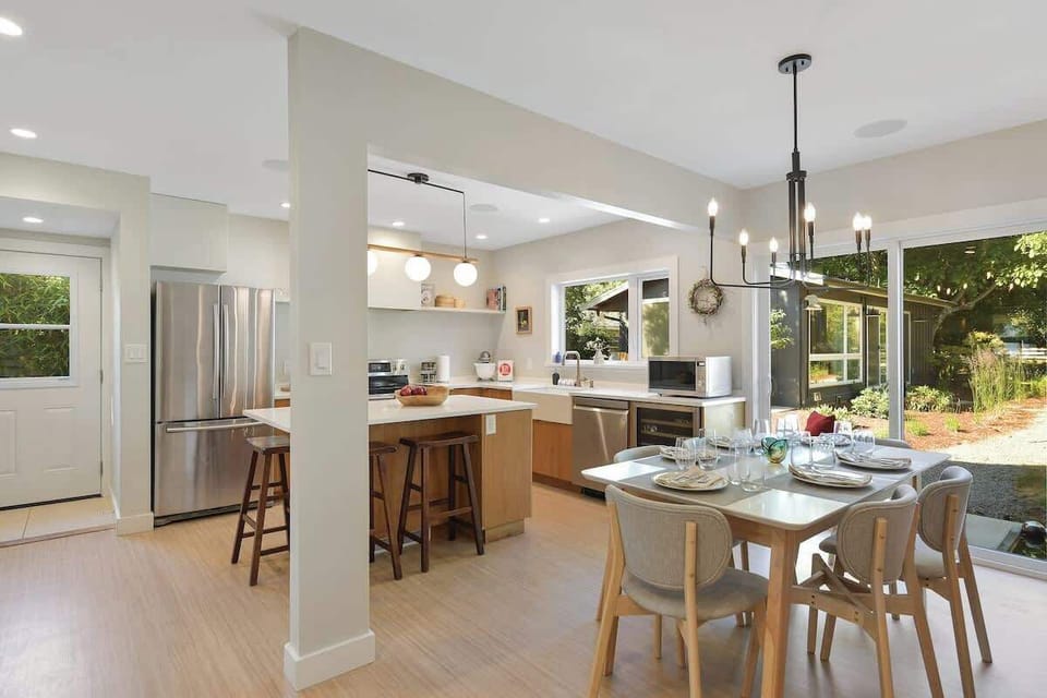 Dining table in the open plan kitchen space.