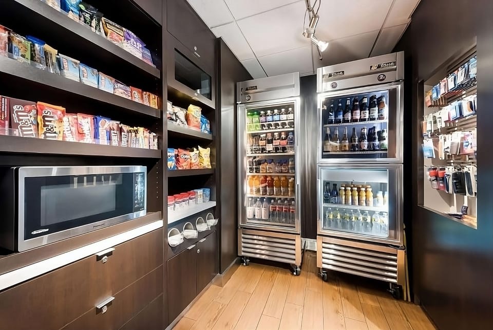 Grab snacks and essentials anytime at the handy market.