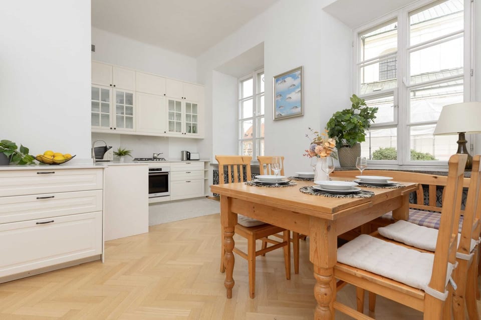 The kitchen features a stylish and functional design. 
