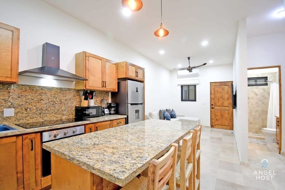 A well-equipped kitchen with the basics + a coffee maker to help get your day started!