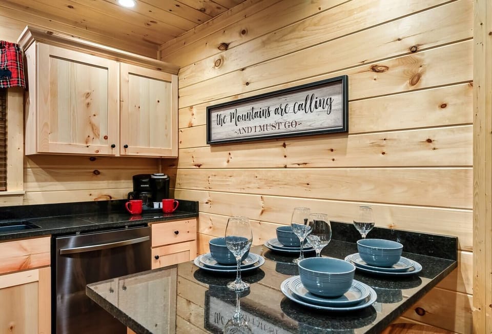 Kitchen is fully stocked with dishes and everything you need to cook up your favorite family meal.