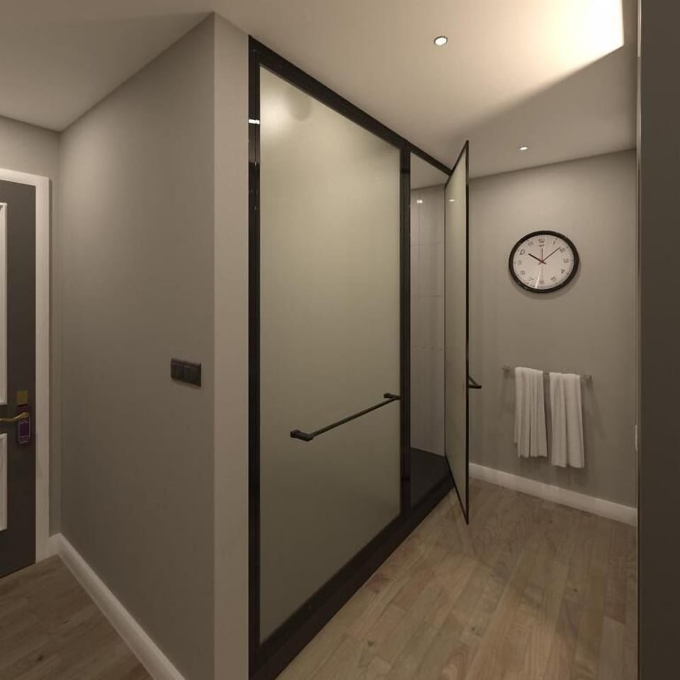 Step into a spacious walk-in shower for a spa-like rinse.