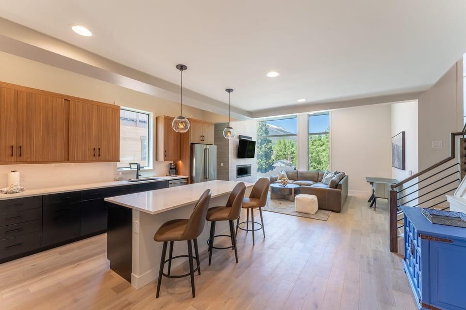 Main level kitchen and living area.