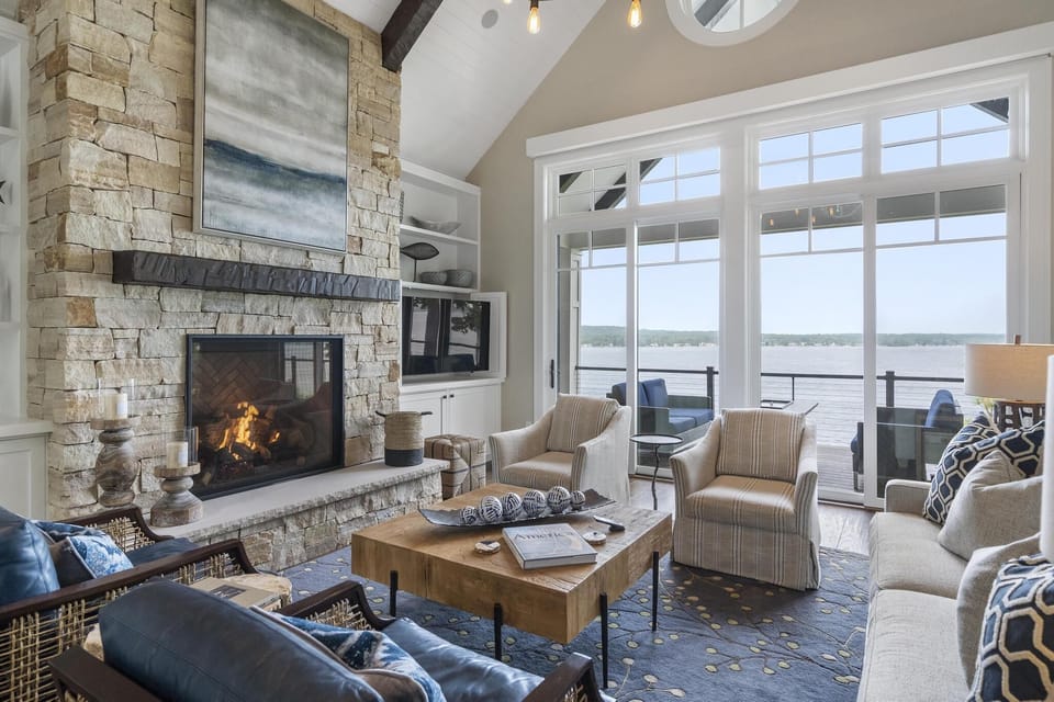 Main Level Great Room w/ Gas Fireplace & Deck Access