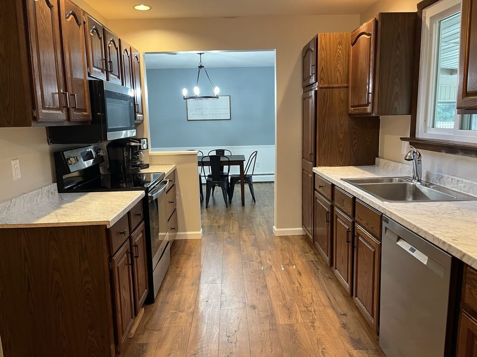 Kitchen with view into the dining room.