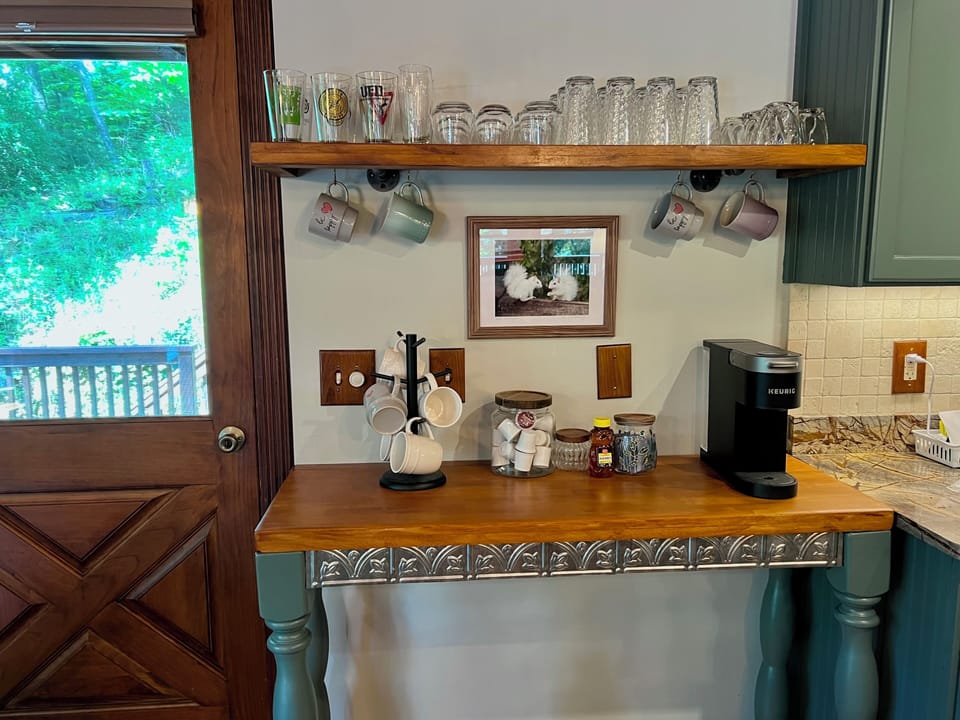 Beverage station with tea, coffee and supplies