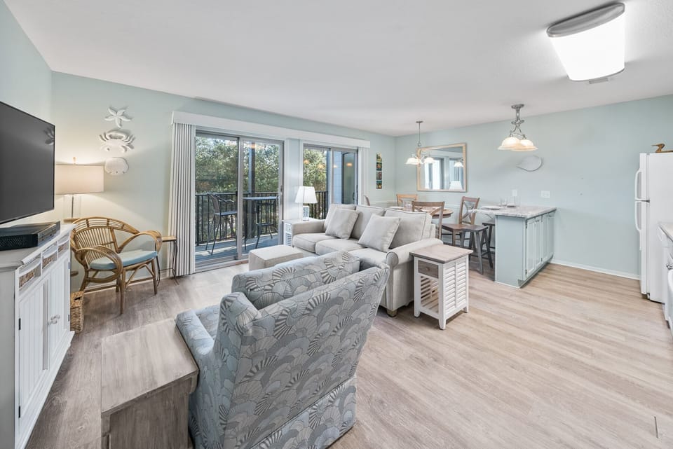Inlet Dunes #105 | Open Living and Dining Space |Furnished Balcony